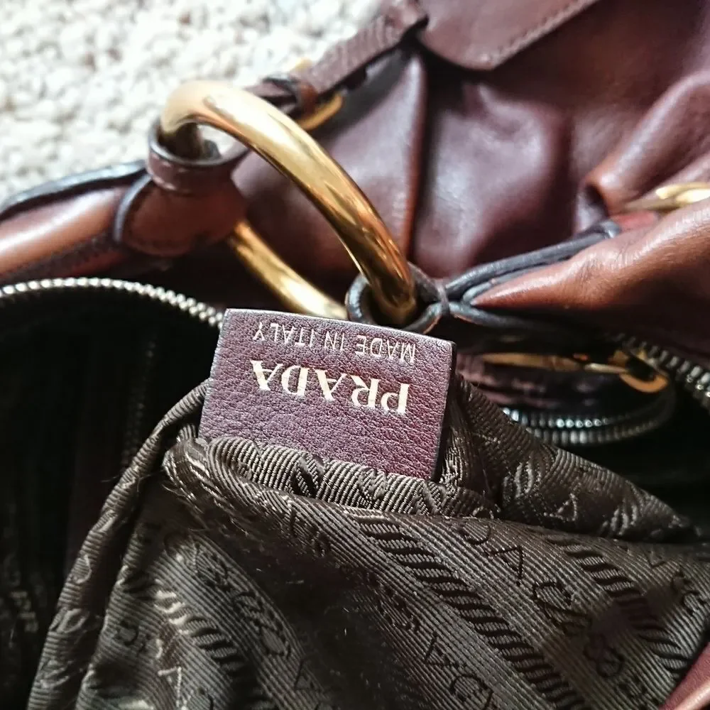 PRADA coffee brown calfskin leather Hobo Bag